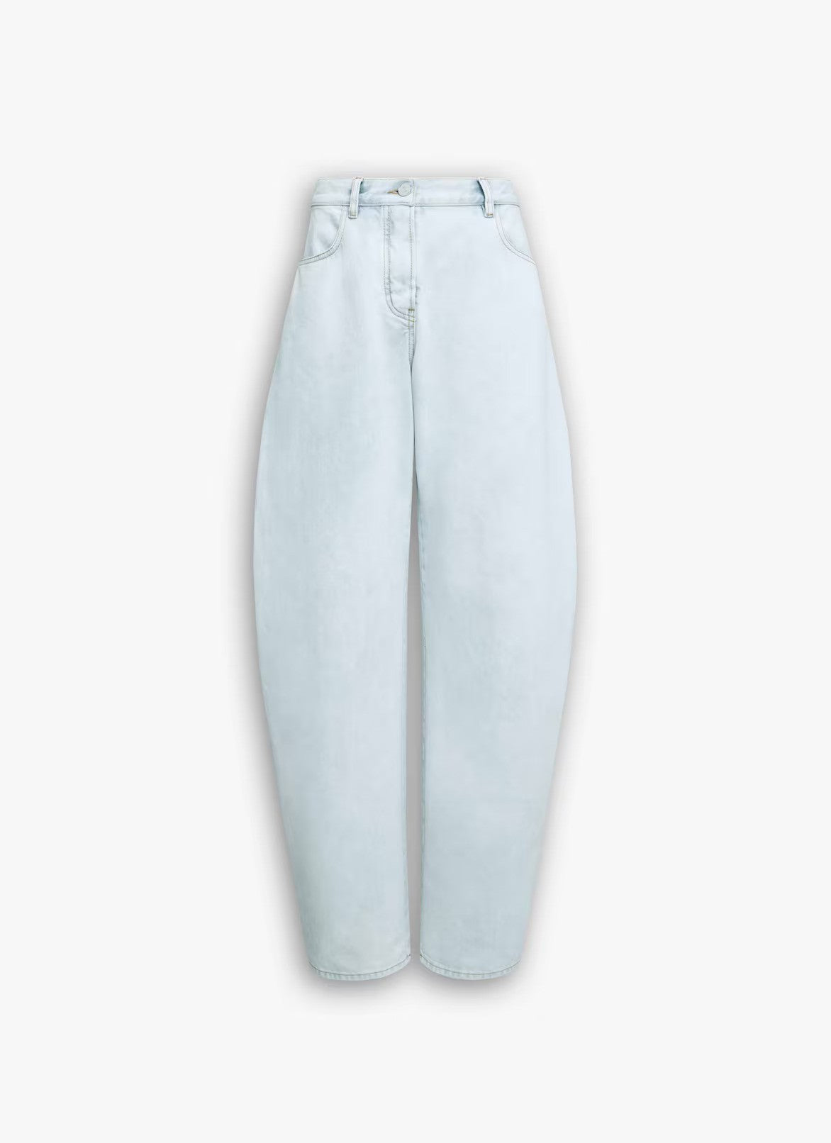 Front view of light blue denim pants on white background, with no model shown.