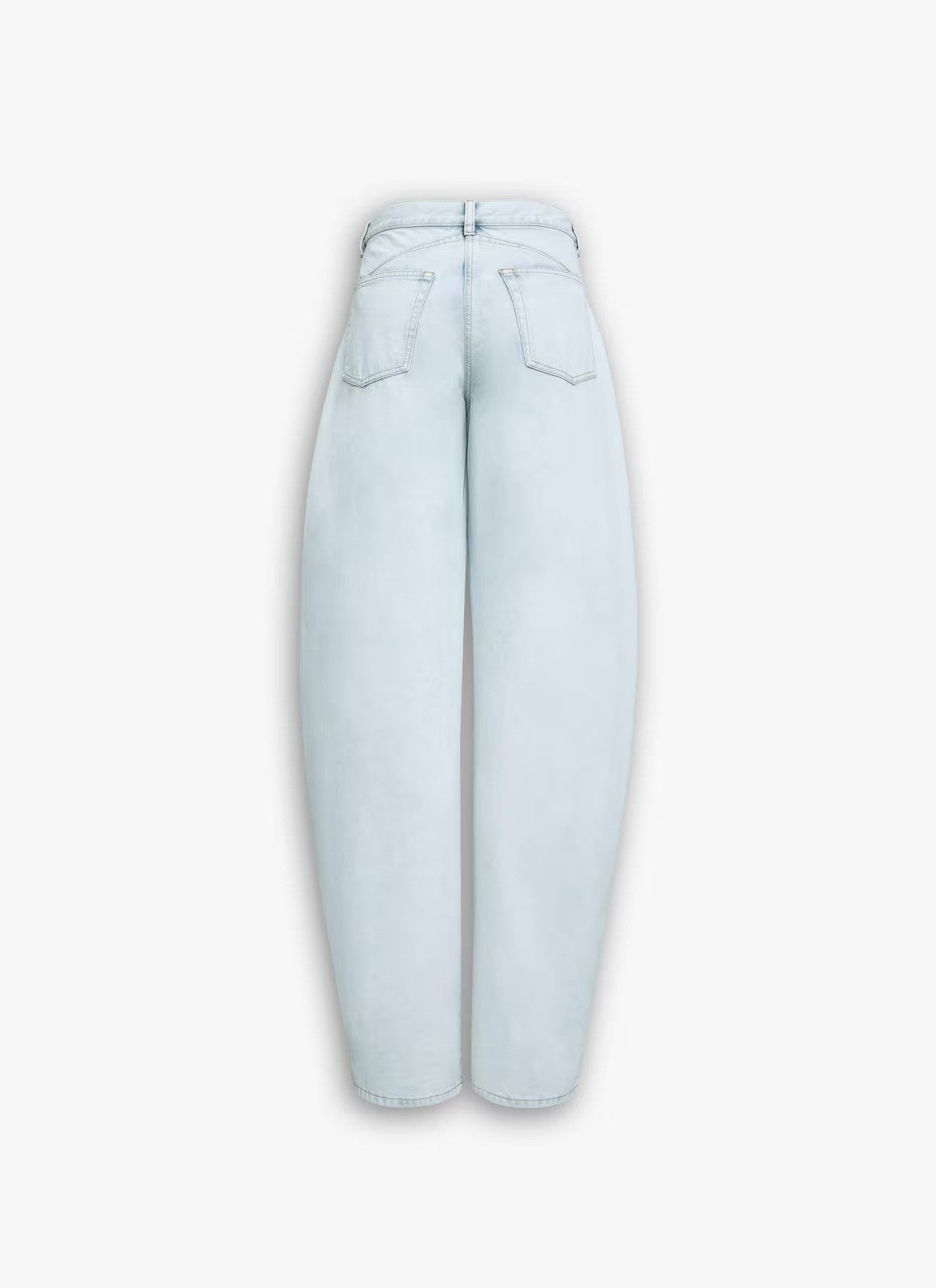 Back view of light blue denim pants on white background, with no model shown.