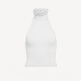 Front view of blanc halter top on white background, with no model shown.