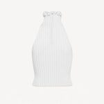Back view of blanc halter top on white background, with no model shown.