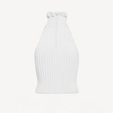 Back view of blanc halter top on white background, with no model shown.