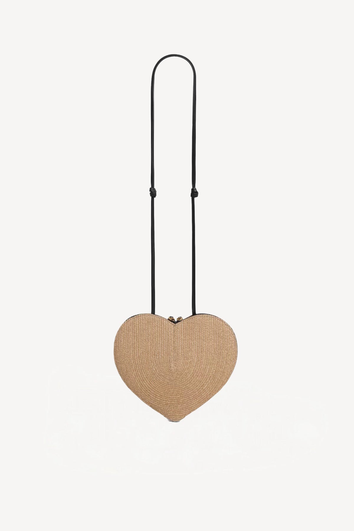 Back view of the natural heart bag in straw on white background, with no model shown
