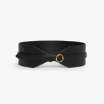 Front view of black large belt on white background, with no model shown
