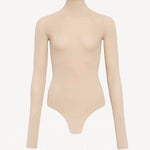 Front view of mastic secondskin bodysuit on hite background, with no model shown.