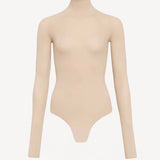 Front view of mastic secondskin bodysuit on hite background, with no model shown.