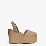 Front view of natural wedge slingback n paper straw on white background, with no model shown.