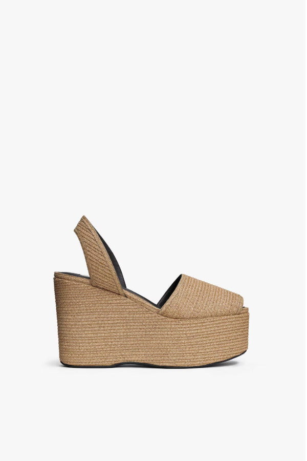 Front view of natural wedge slingback n paper straw on white background, with no model shown.