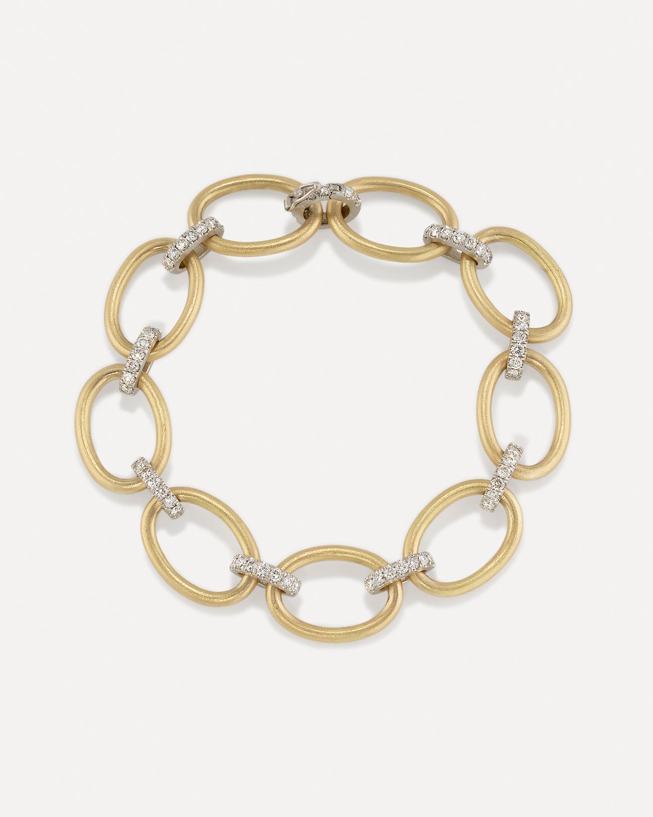 Large Oval Multi Pavé Link Chain Bracelet 18K Yellow Gold