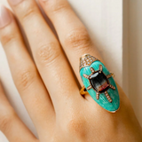 Scarab Turquoise Ring with Watermelon Tourmaline
