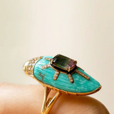 Scarab Turquoise Ring with Watermelon Tourmaline