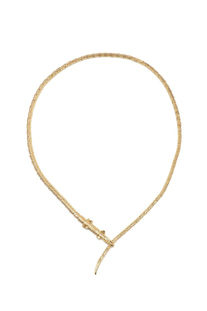 18K Yellow Gold Thin Alligator Wrap Necklace