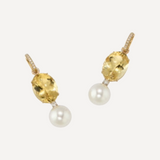 Irene Neuwirth 18K Yellow & White Gold Earrings Set with Beryl, South Sea Pearls, Full Cut Diamonds and Diamond Pavé