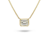 18K Yellow Gold Bezel Set Emerald Cut Diamond Necklace