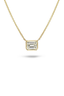 18K Yellow Gold Bezel Set Emerald Cut Diamond Necklace