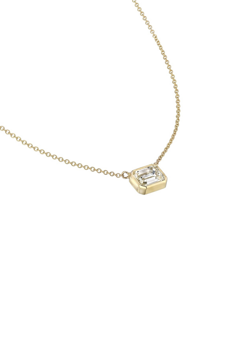 18K Yellow Gold Bezel Set Emerald Cut Diamond Necklace