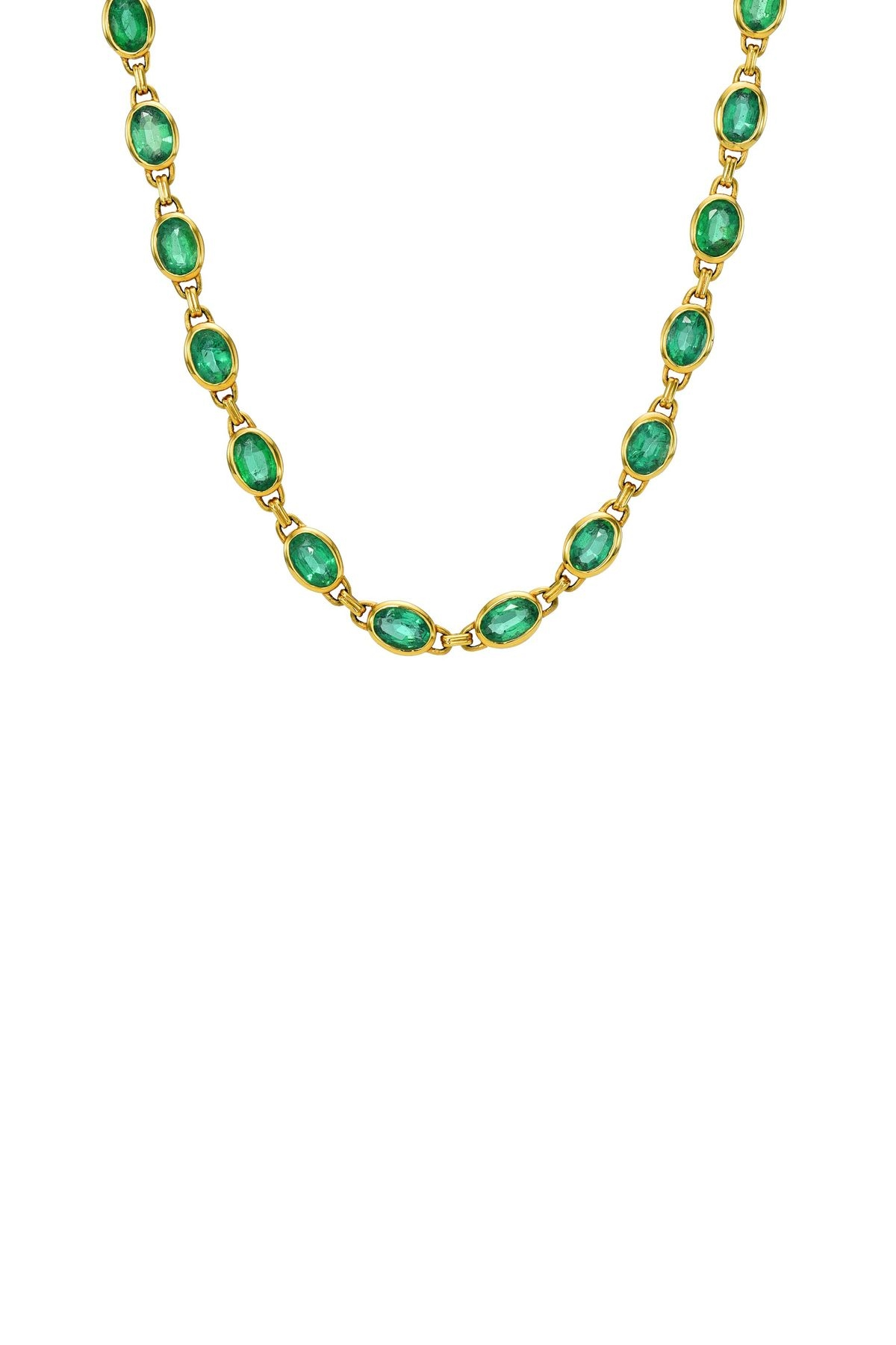 18K Yellow Gold Bezel Set Oval Emerald 15 1/2" Necklace