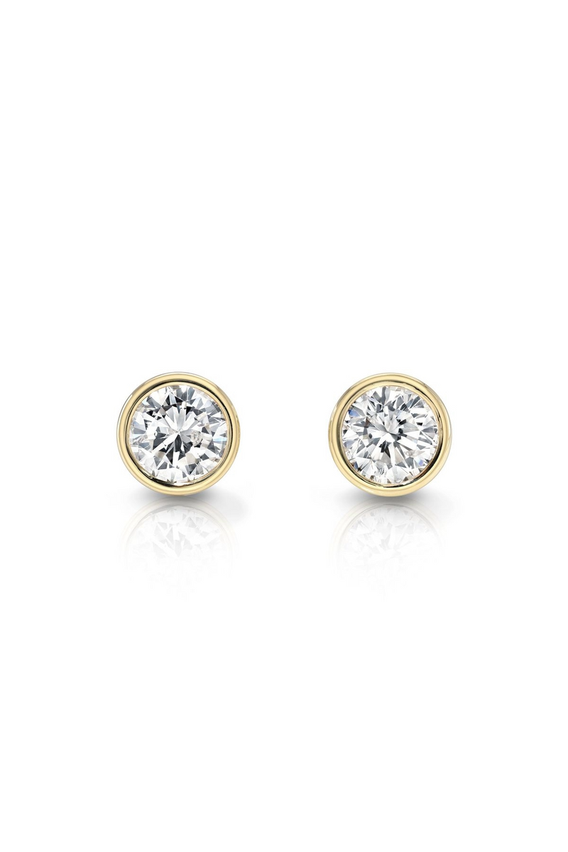 18K Yellow Gold Bezel Set Round Brilliant Diamond Earrings