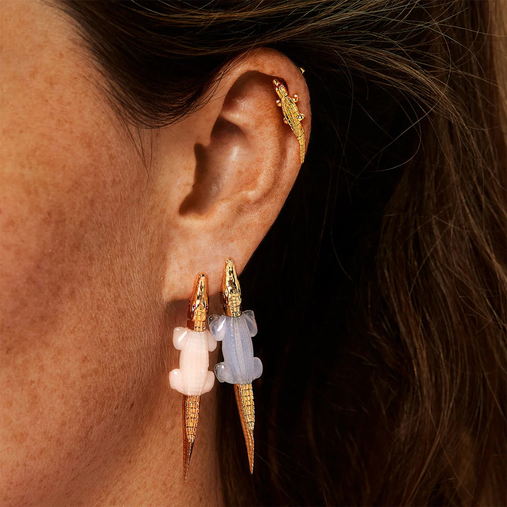 18K Yellow Gold Opal Alligator Bite Single Earring