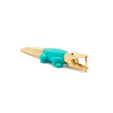 18K Yellow Gold Turquoise Alligator Bite Single Earring