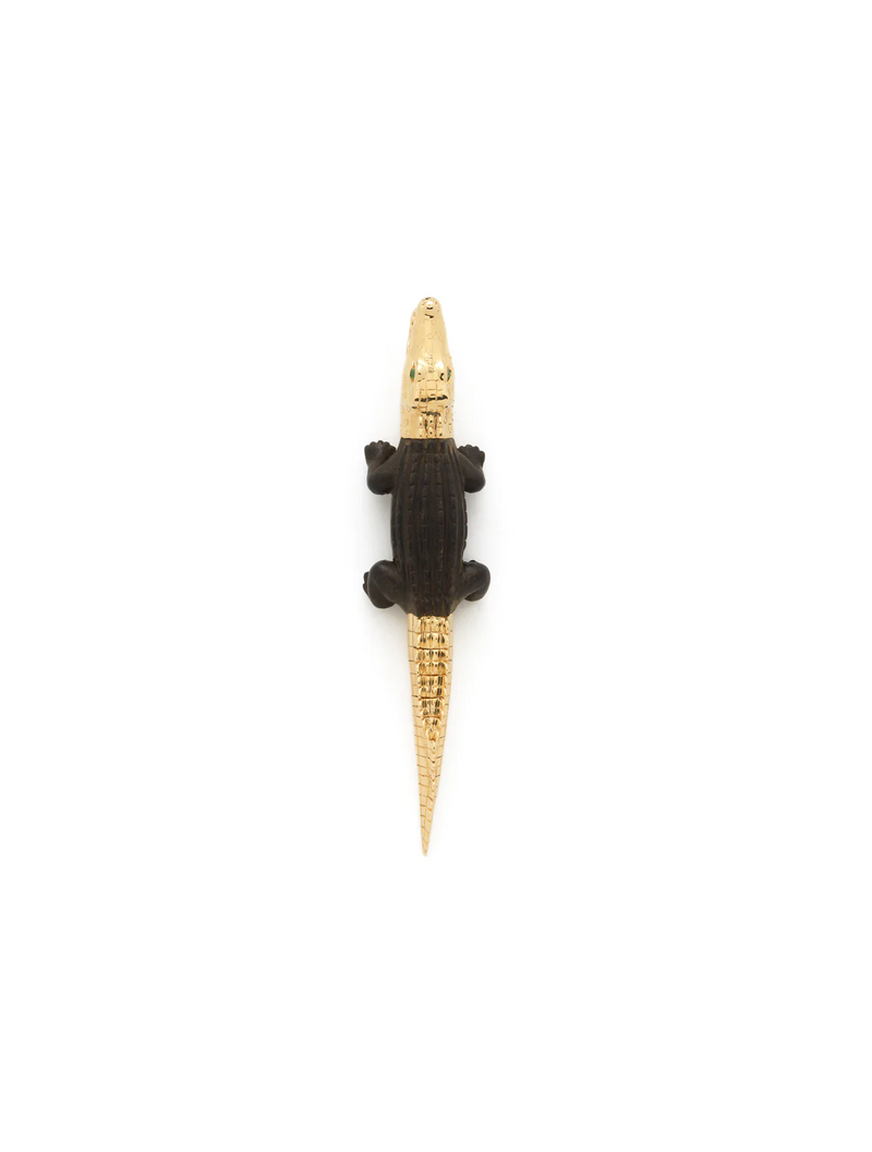 18K Yellow Gold Ebony Wood Large Alligator Bite Single Earring
