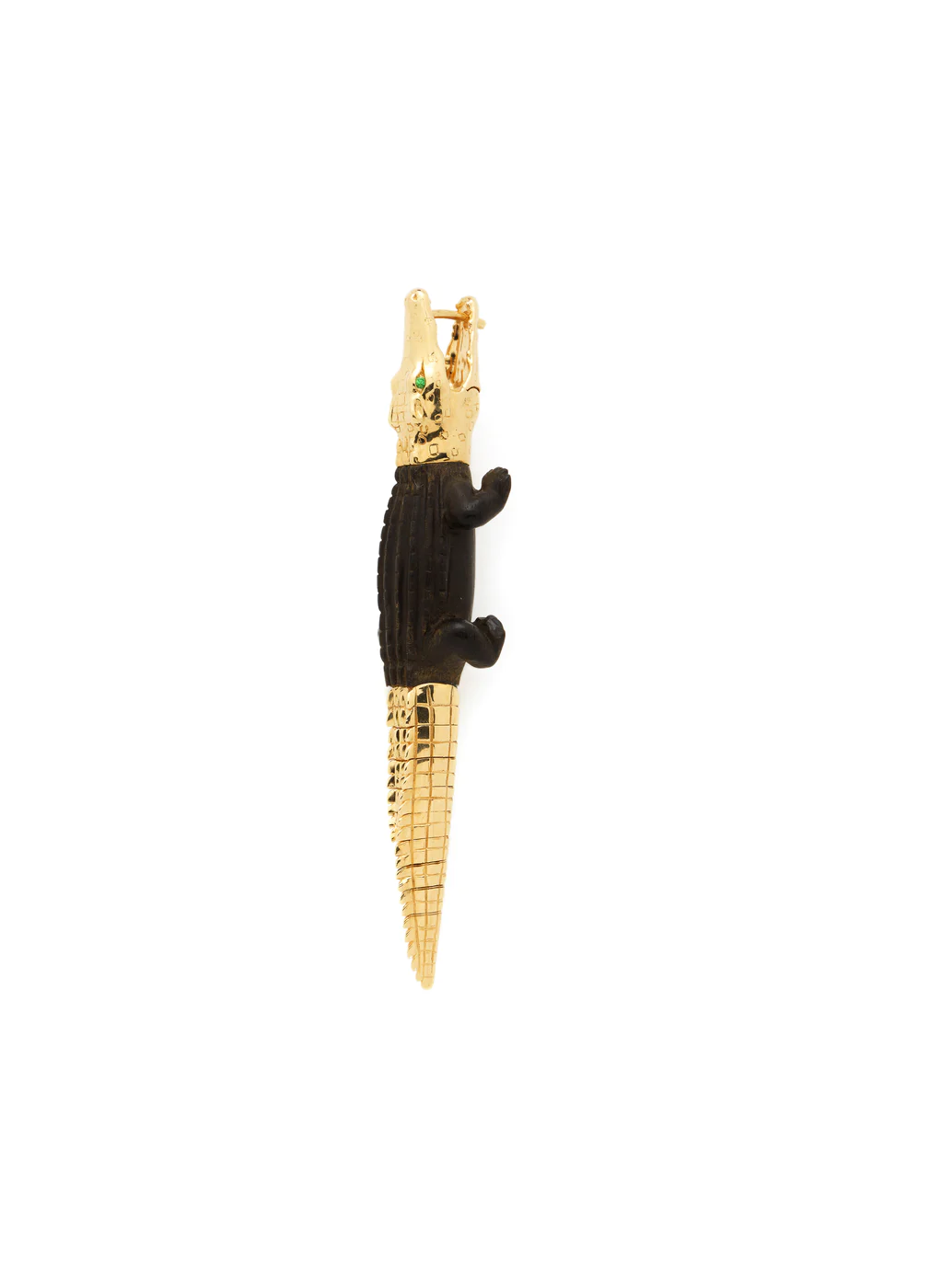 18K Yellow Gold Ebony Wood Large Alligator Bite Single Earring