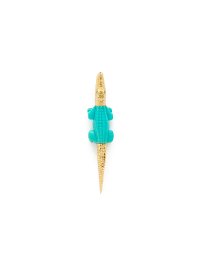 18K Yellow Gold Turquoise Alligator Bite Single Earring