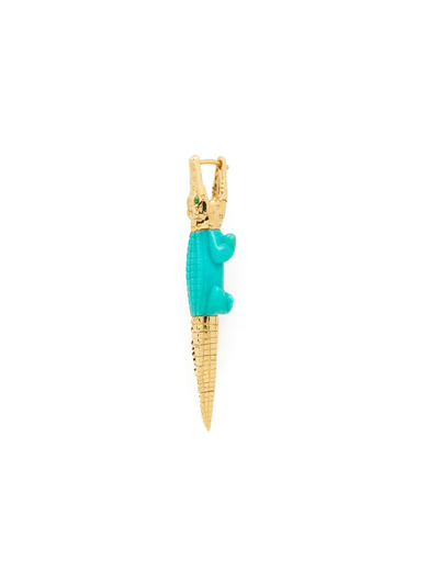 18K Yellow Gold Turquoise Alligator Bite Single Earring