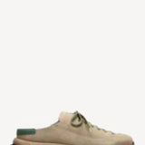 Right side view of the taupe uerzell sneaker on white background with no model shown.
