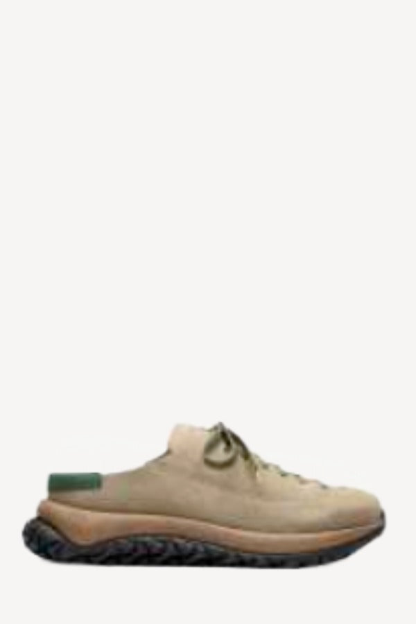 Right side view of the taupe uerzell sneaker on white background with no model shown.