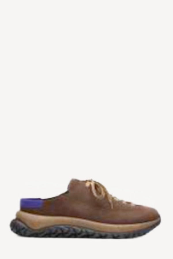 Right side view of marone uerzell sneaker on white background, with no model shown.