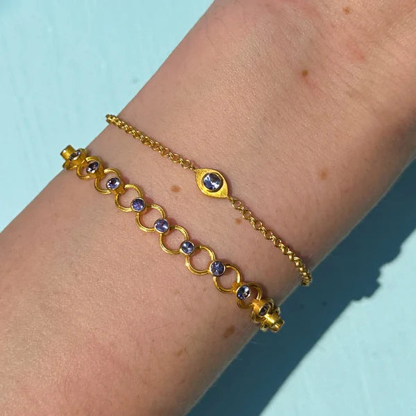 20K Yellow Gold Tanzanite Evil Eye Bracelet