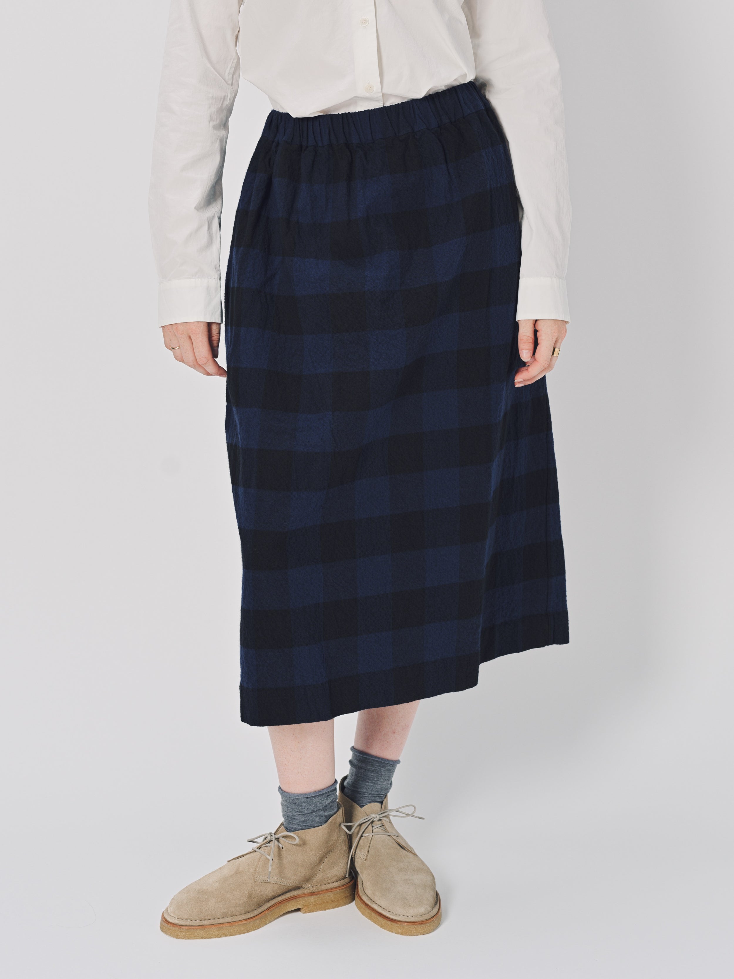 Casey Casey Simple Check Skirt in Cotton Navy / 1