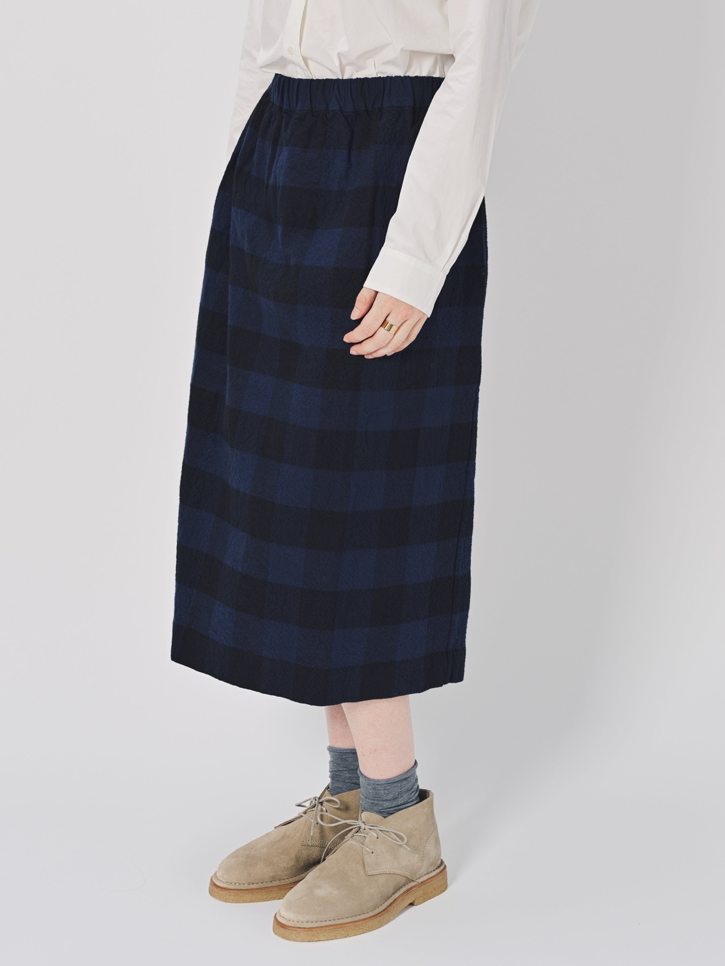 Casey Casey Simple Check Skirt in Cotton Navy / 1