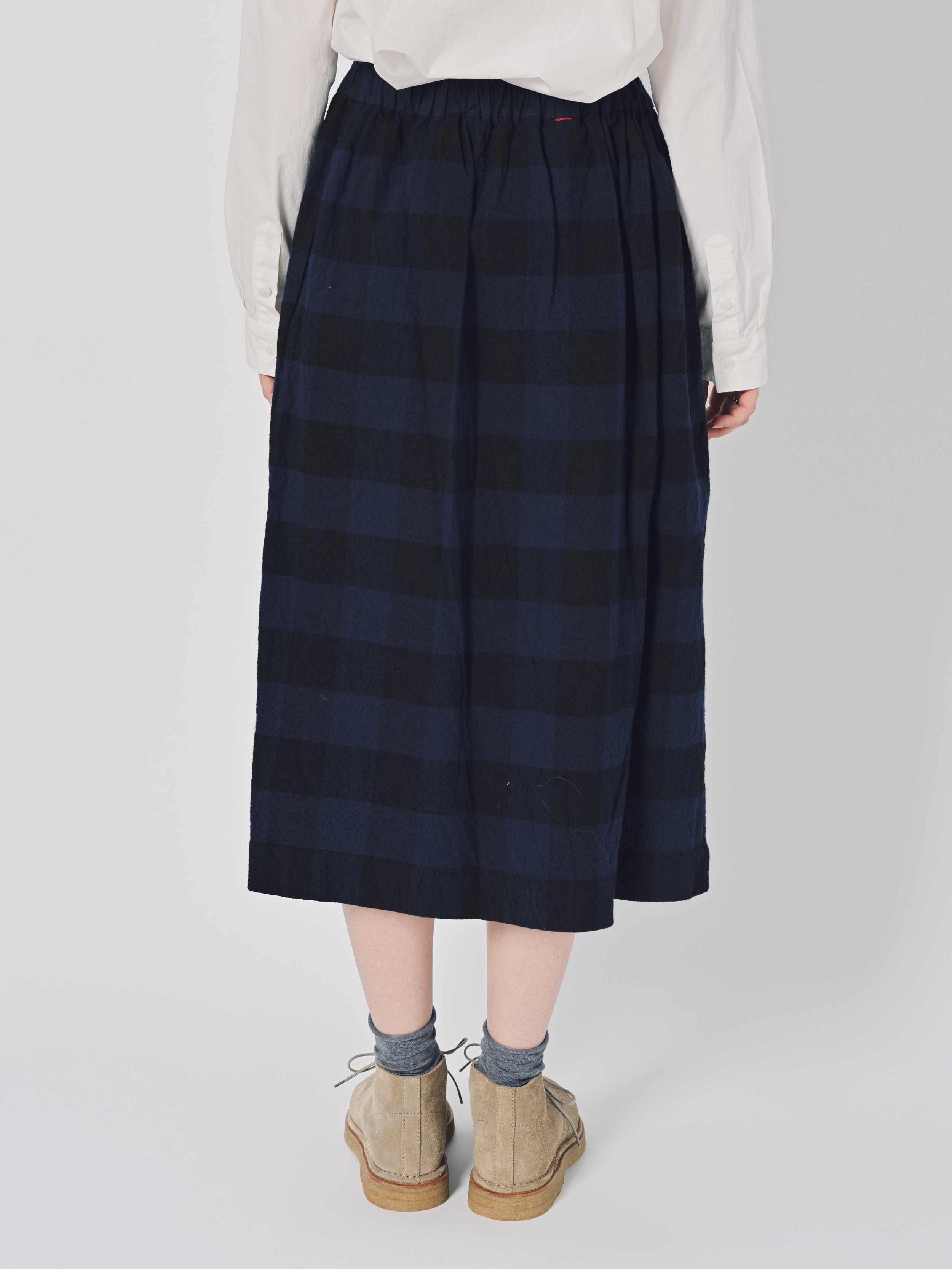 Casey Casey Simple Check Skirt in Cotton Navy / 1