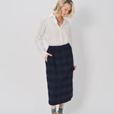 Casey Casey Simple Check Skirt in Cotton Navy / 1