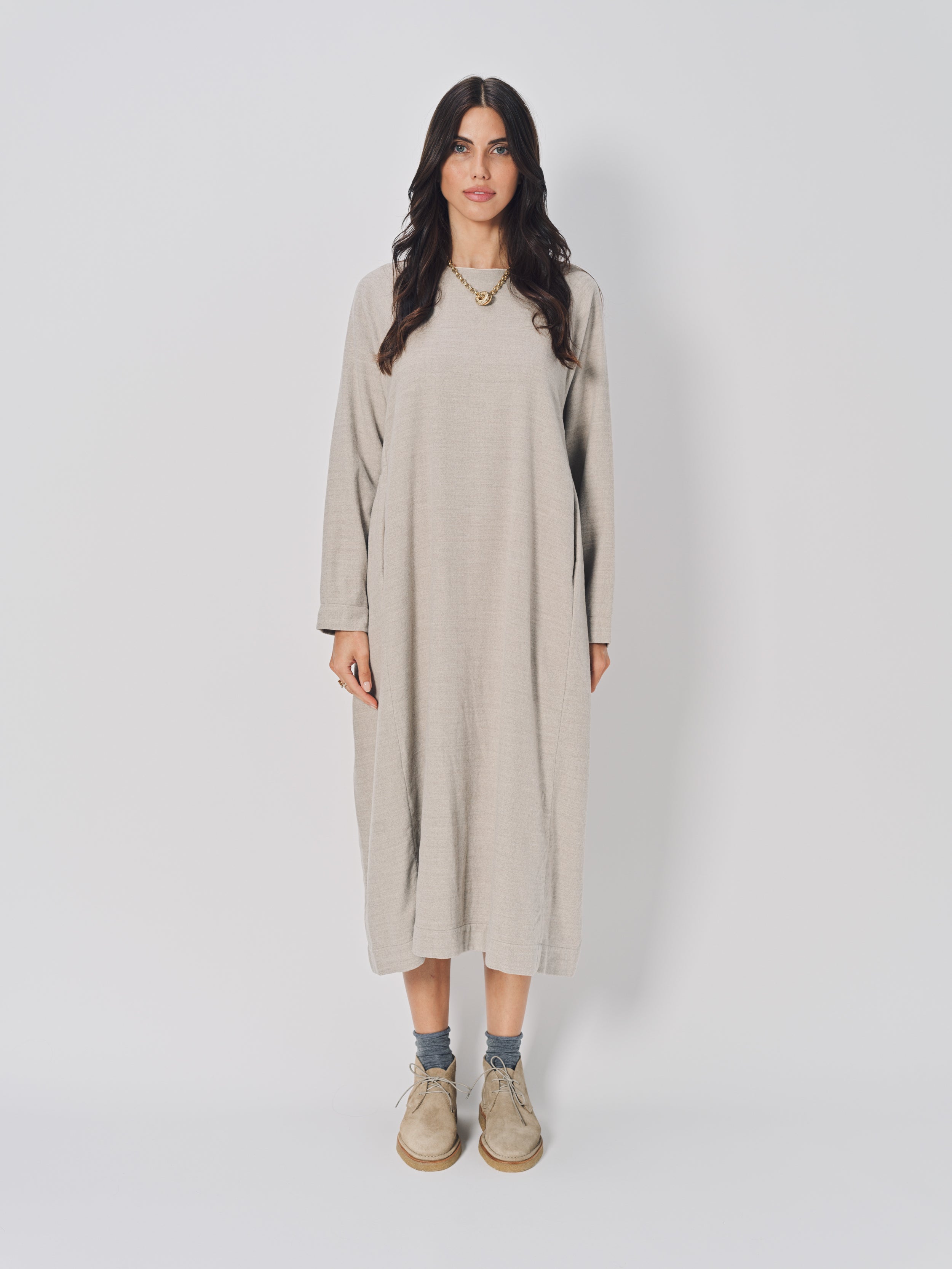 Casey Casey Jogging Ruchee Dress in Wool Ecru / 1