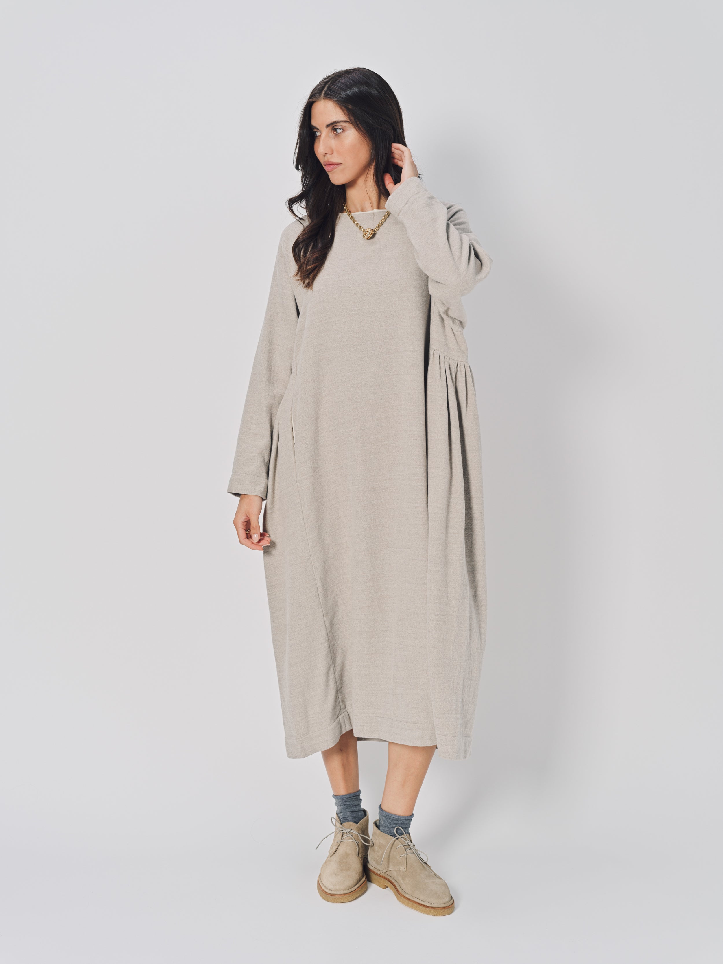 Casey Casey Jogging Ruchee Dress in Wool Ecru / 1