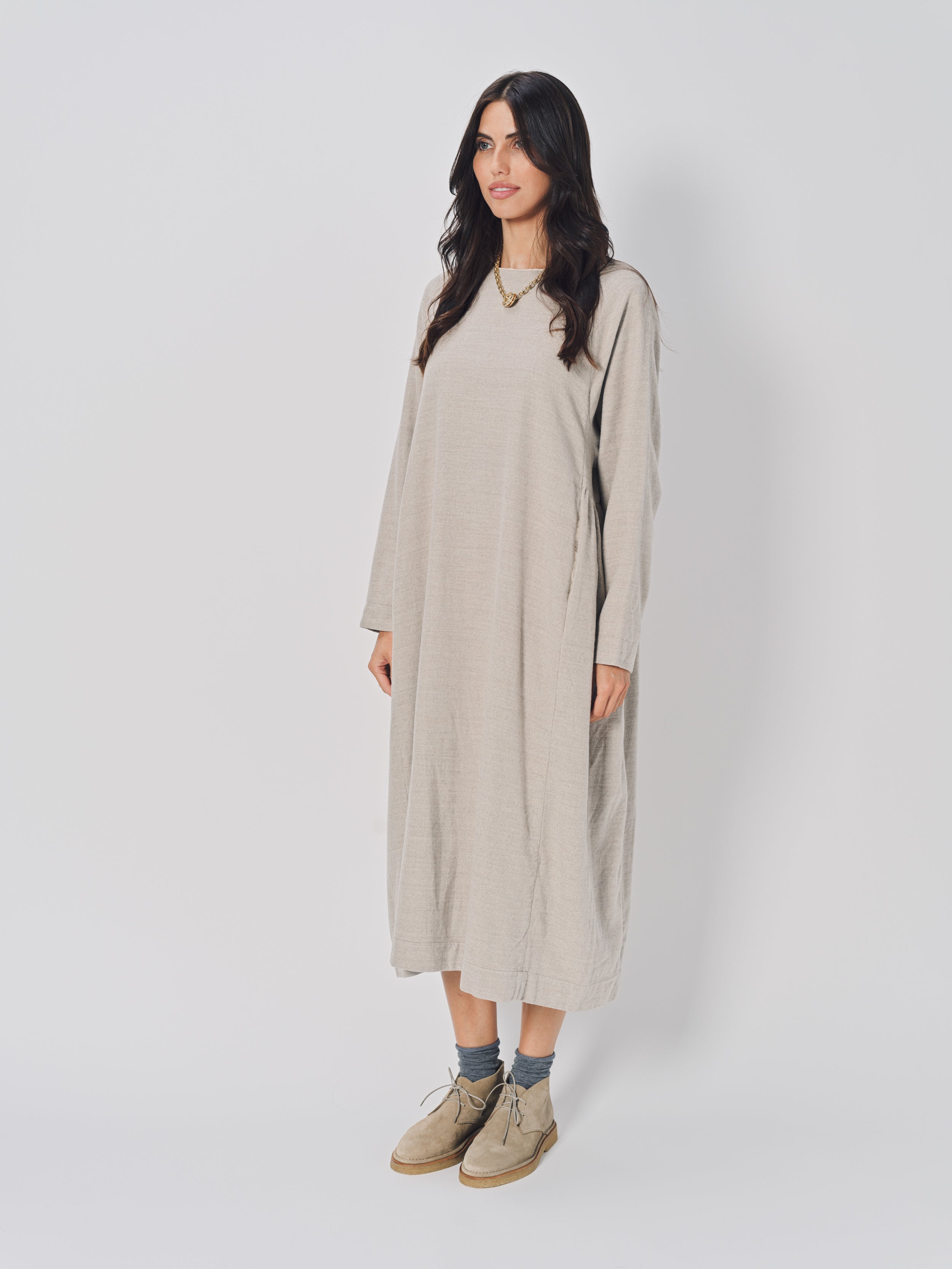 Casey Casey Jogging Ruchee Dress in Wool Ecru / 1
