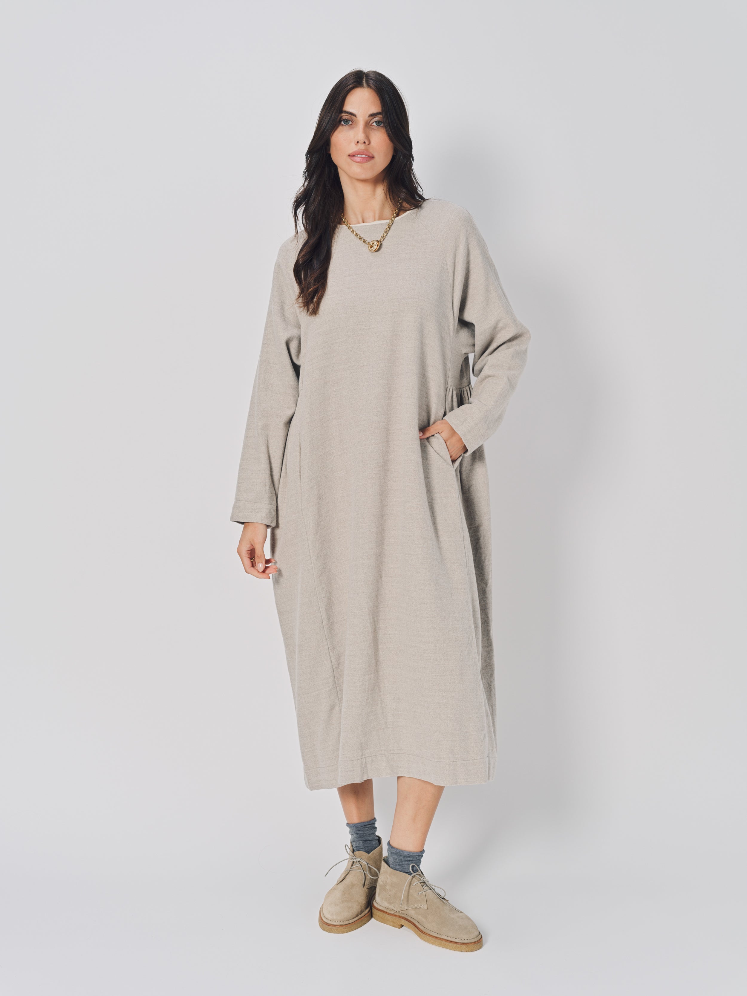 Casey Casey Jogging Ruchee Dress in Wool Ecru / 1