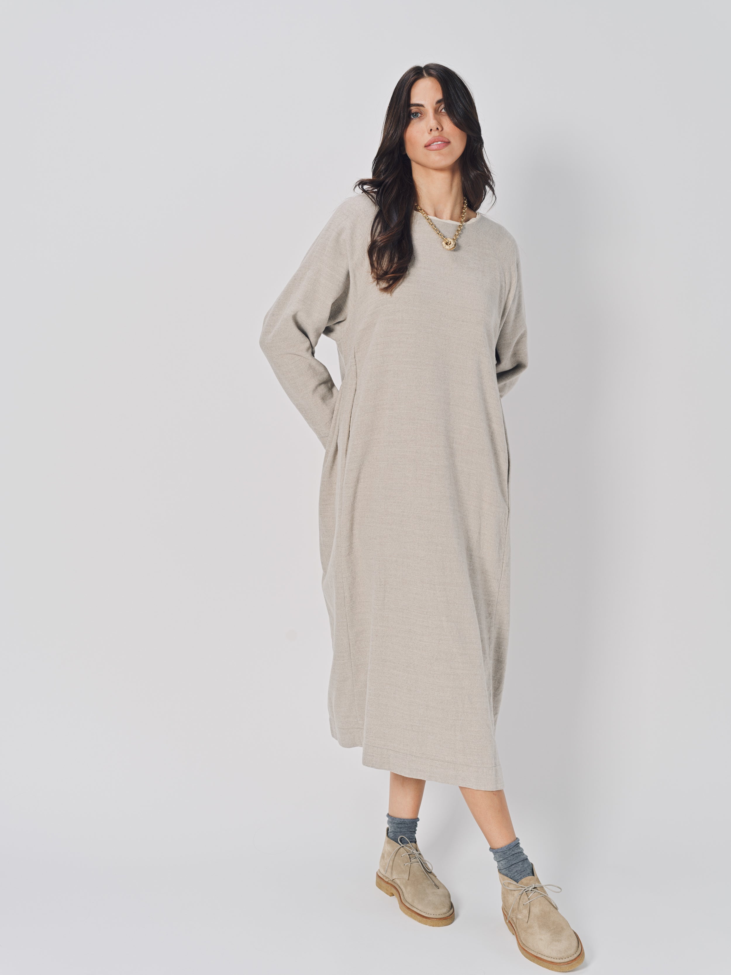 Casey Casey Jogging Ruchee Dress in Wool Ecru / 1