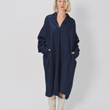 Casey Casey Orsan Dress in Cotton and Linen Indigo / 0