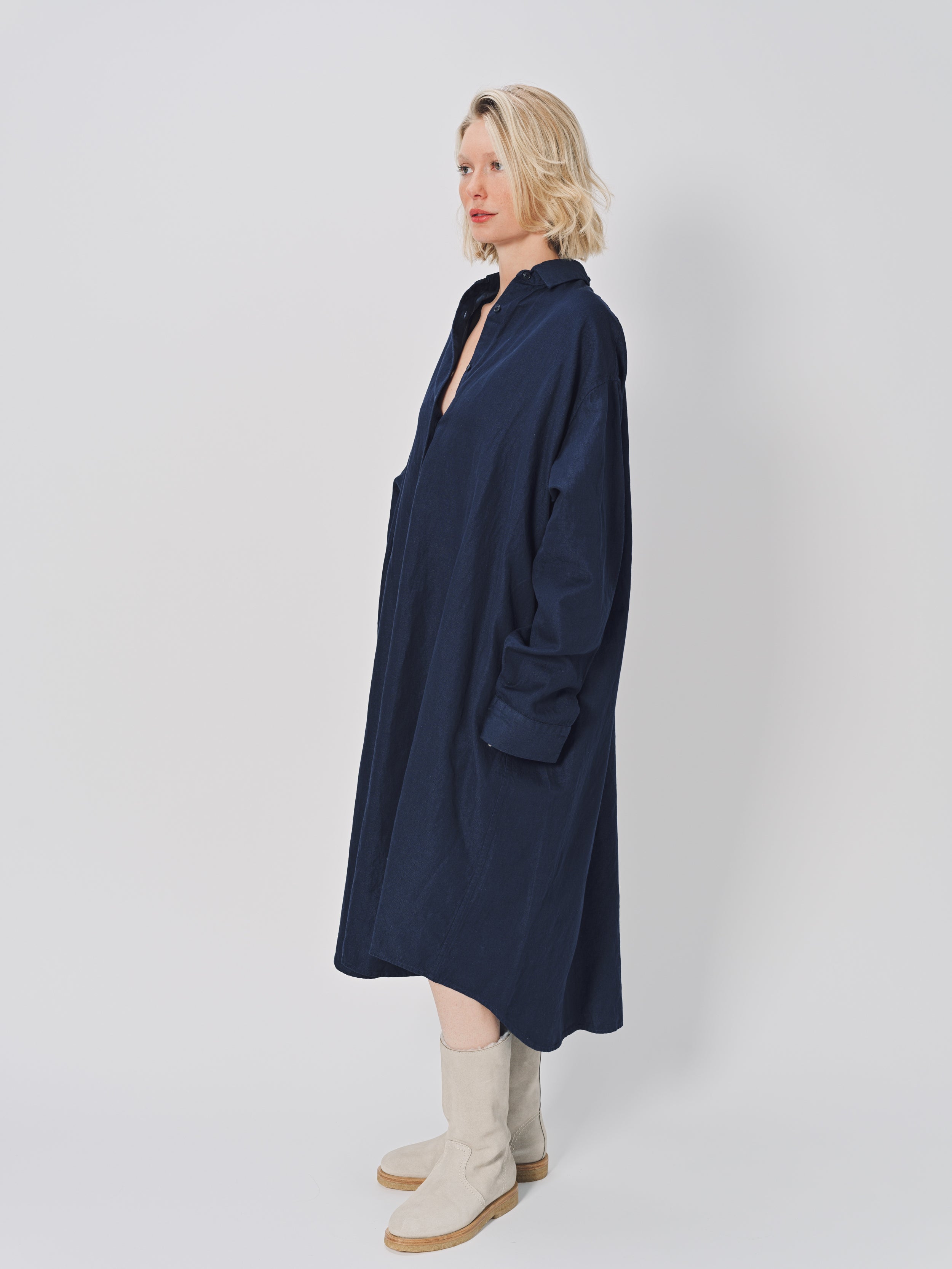 Casey Casey Orsan Dress in Cotton and Linen Indigo / 0