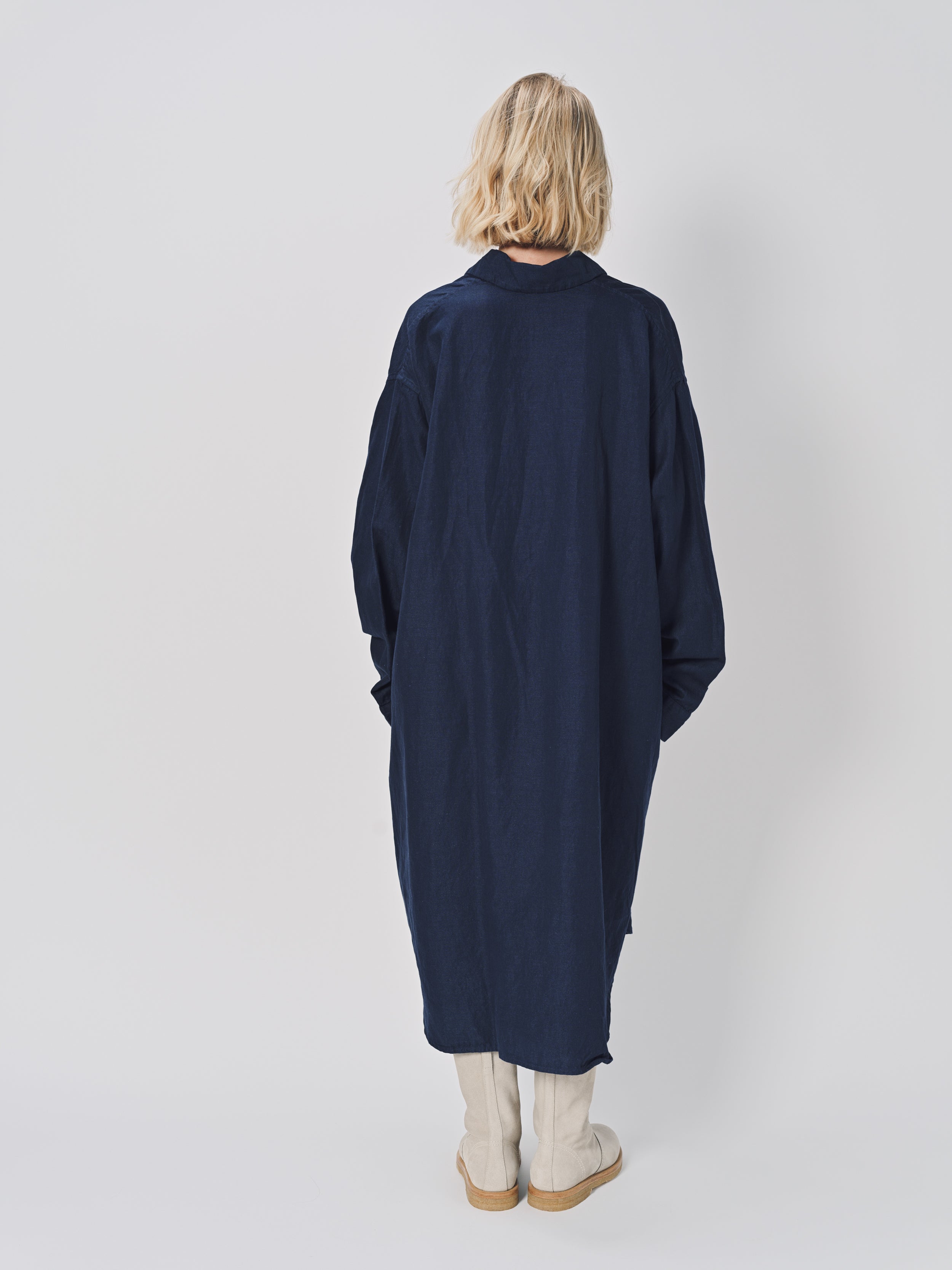 Casey Casey Orsan Dress in Cotton and Linen Indigo / 0