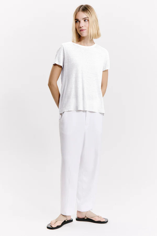 Linen jersey half-sleeve flared t-shirt - White