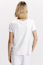 Linen jersey half-sleeve flared t-shirt - White