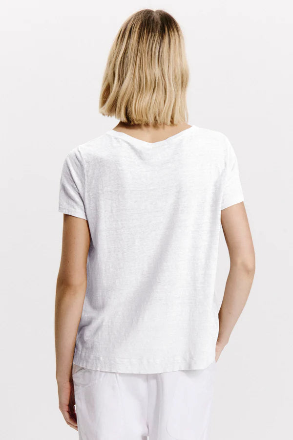 Linen jersey half-sleeve flared t-shirt - White