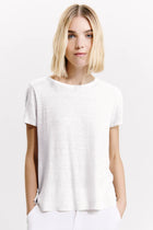 Linen jersey half-sleeve flared t-shirt - White