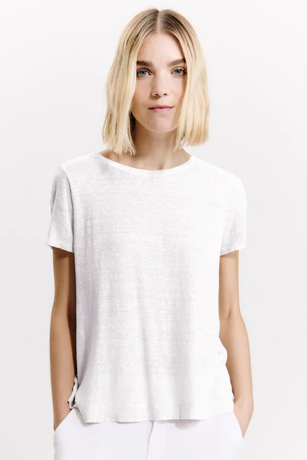 Linen jersey half-sleeve flared t-shirt - White