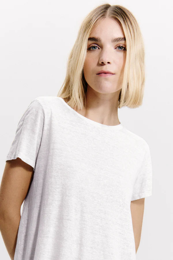 Linen jersey half-sleeve flared t-shirt - White
