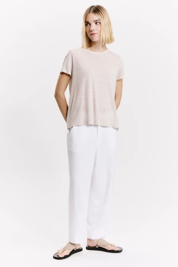 Linen jersey half-sleeve flared t-shirt - Sand